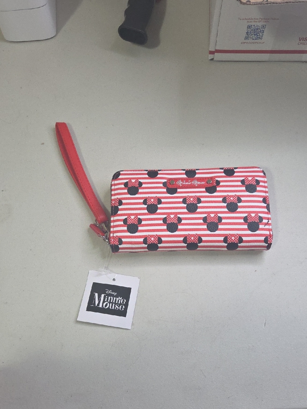 Disney Minnie Mouse Red & White Striped Wristlet Wallet with Black Silhouettes